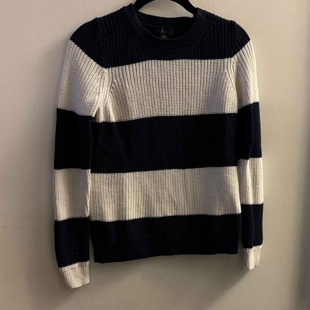 J. Crew Navy and White Striped Crew Neck Sweater